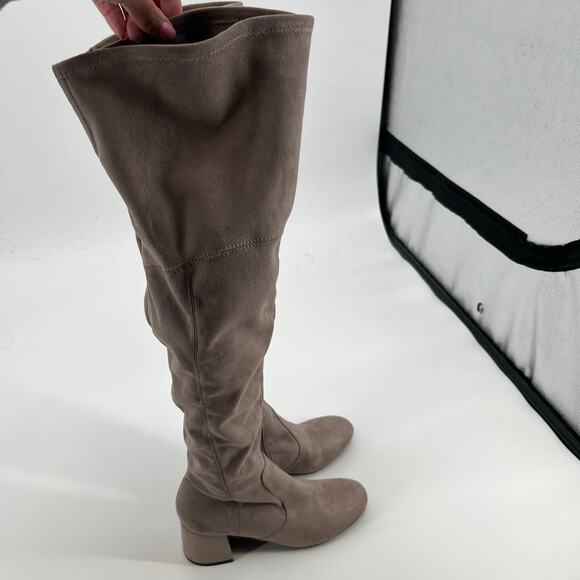 Nine West Felipe 2 Over the Knee Boot beige taupe block heel round toe size 6.5 - Picture 4 of 14